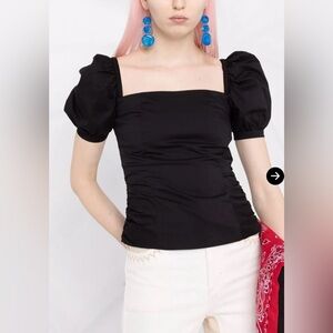 Pinko Black Square Neck Blouse with Puffed Short Sleeves, NWOT size 2